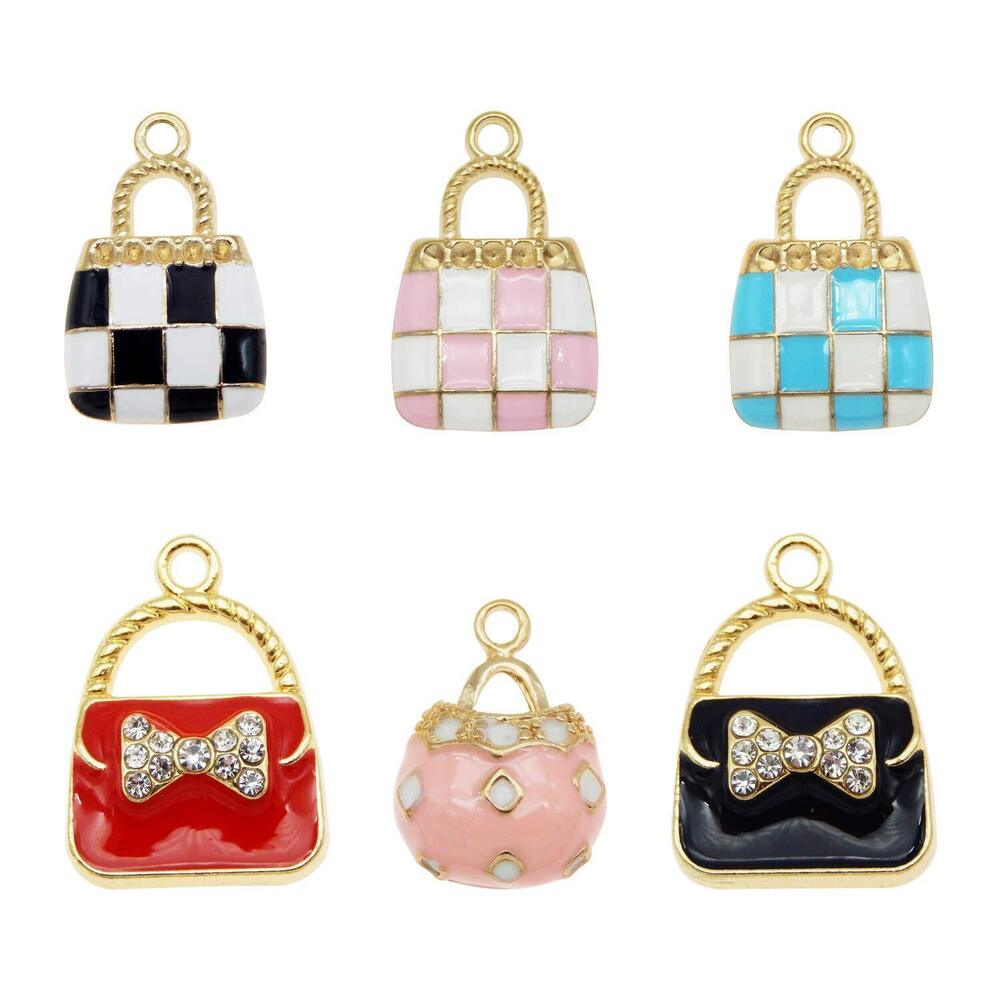 8521 36 Pieces Enamel Purse Bag Charms Pendant For Bracelet Earrings